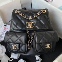 Chanel AS3787 Backpack with Logo Pockets in Calfskin Black