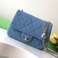 Chanel AS3829 Flap Crossbody Bag with Love Ball Chain Strap in Denim Blue