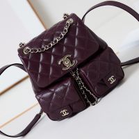 Chanel AS3860 Backpack with Logo Pockets in Grained Calfskin Burgundy