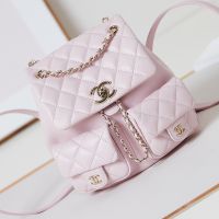 Chanel AS3860 Backpack with Logo Pockets in Grained Calfskin Pink