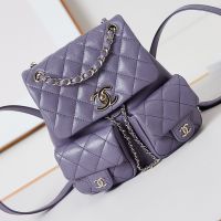 Chanel AS3860 Backpack with Logo Pockets in Grained Calfskin Purple