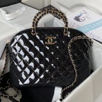 Chanel AS3969 Large Shopping Bag with Chain Strap Handle in Patent Leather Black