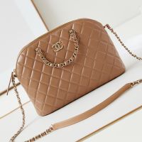 Chanel AS3969 Large Shopping Bag with Chain Strap Handle in Shiny Lambskin Brown
