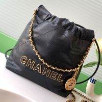 Chanel AS3980 Mini 22 Hobo Bag with Chanel Letters in Texture Calfskin Black