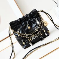 Chanel AS3980 22 Mini Handbag in Shiny Lambskin with Bijoux Charms Black