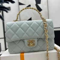 Chanel AS4023 Mini Flap Handbag with Chain Strap in Lambskin Light Blue
