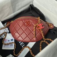 Chanel AS4113 Waist Bag with Enamel CC Logo in Lambskin Burgundy