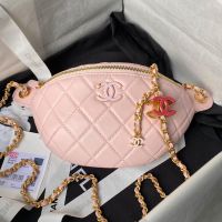 Chanel AS4113 Waist Bag with Enamel CC Logo in Lambskin Pink