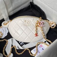 Chanel AS4113 Waist Bag with Enamel CC Logo in Lambskin White