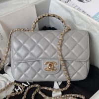 Chanel AS4140 Mini Classic Flap Bag with Strass Handle in Lambskin Grey