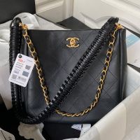 Chanel AS4210 Hobo Handbag with Double Strap in Calfskin Black