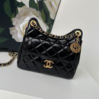 Chanel AS4323 Small Hobo Crossbody Bag with Logo Pocket in Shiny Calfskin Black