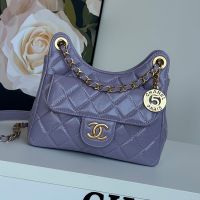 Chanel AS4323 Small Hobo Crossbody Bag with Logo Pocket in Shiny Calfskin Purple