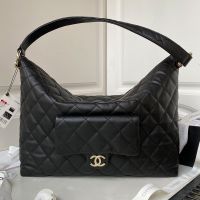 Chanel AS4339 Hobo Bag with Logo Flap Pocket in Calfskin Black