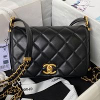 Chanel AS4340 Mini Messenger Bag with Chain in Lambskin Black