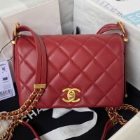 Chanel AS4340 Mini Messenger Bag with Chain in Lambskin Red