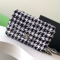 Chanel AS4418 Small Flap Bag with Chain Strap in Houndstooth Sequins Black/White
