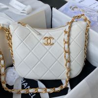 Chanel AS4443 Hobo Bag with Chunky Chain Strap in Lambskin White