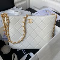 Chanel AS4450 Hobo Armpit Bag with Chain Strap in Lambskin White