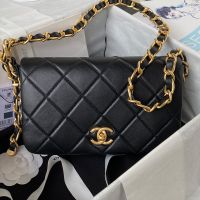 Chanel AS4451 Flap Crossbody Bag with Chunky Chain Strap in Lambskin Black