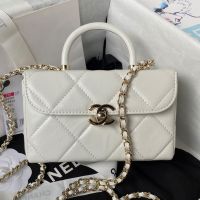 Chanel AS4469 Box Bag with Chain in Calfskin White
