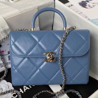 Chanel AS4470 Box Bag with Chain in Calfskin Light Blue