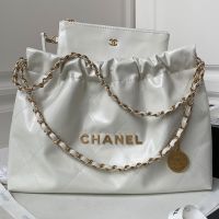 Chanel AS4486 Large 22 Hobo Bag with Chanel Letters in Shiny Calfskin Beige/Gold