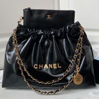 Chanel AS4486 Large 22 Hobo Bag with Chanel Letters in Shiny Calfskin Black/Gold