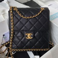 Chanel AS4490 Backpack with CC Camellia Logo in Grained Calfskin Black