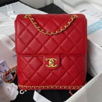 Chanel AS4490 Backpack with CC Camellia Logo in Grained Calfskin Red