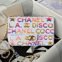 Chanel AS4561 Flap Bag with Chain Strap in Sequins and Lambskin White
