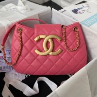 Chanel AS4610 Shoulder Bag with Maxi Logo in Lambskin Pink