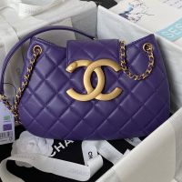 Chanel AS4610 Shoulder Bag with Maxi Logo in Lambskin Purple