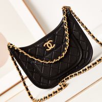Chanel AS4666 Hobo Crossbody Bag with Chain Strap in Calfskin Black
