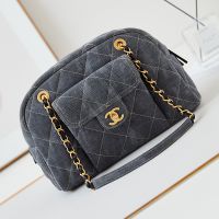 Chanel AS4812 Bowling Bag with Logo Pocket in Denim Grey
