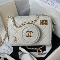 Chanel AS4817 Camera Bag with Lens Cap Pocket in Lambskin White