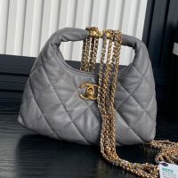 Chanel AS4966 Hobo Handbag with Tassel Chain in Lambskin Grey