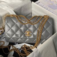 Chanel AS4971 Flap Bag with Tassel Chain in Lambskin Grey