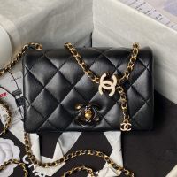 Chanel AS4973 Mini Flap Shoulder Bag with CC Enamel Buckle in Shiny Lambskin Black