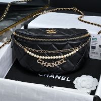 Chanel AS4991 Waist Bag with Pearls and Chanel Crystals in Shiny Lambskin Black