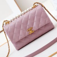 Chanel AS4997 Flap Bag with Pearls Chain in Lambskin Pink