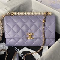 Chanel AS4997 Flap Bag with Pearls Chain in Lambskin Purple
