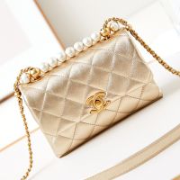Chanel AS5001 Mini Flap Shoulder Bag with Pearls Handle in Lambskin Gold