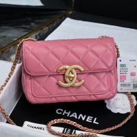 Chanel AS5026 Mini Flap Bag with Maxi Logo in Shiny Lambskin Pink