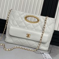 Chanel AS5036 Dinner Bag with Quilted Logo in Lambskin White