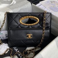 Chanel AS5038 Clutch with Quilted Logo in Lambskin Black