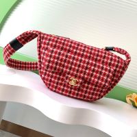 Chanel AS5052 Large Hobo Bag in Houndstooth Embroidered Tweed Red