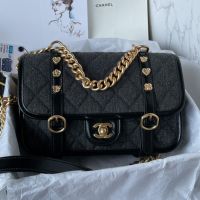 Chanel AS5132 Messenger Bag with Chunky Chain Strap in Denim and Calfskin Black