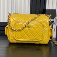 Chanel AS5156 Camera Bag with Four Pockets in Shiny Calfskin Yellow