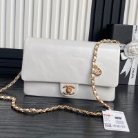 Chanel AS5180 Flap Crossbody Bag with Chain Strap in Grained Shiny Calfskin White